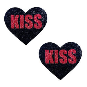 Neva Nude - Kiss Red & Black Valentine Glitter Heart Nipple Pasties - Multi